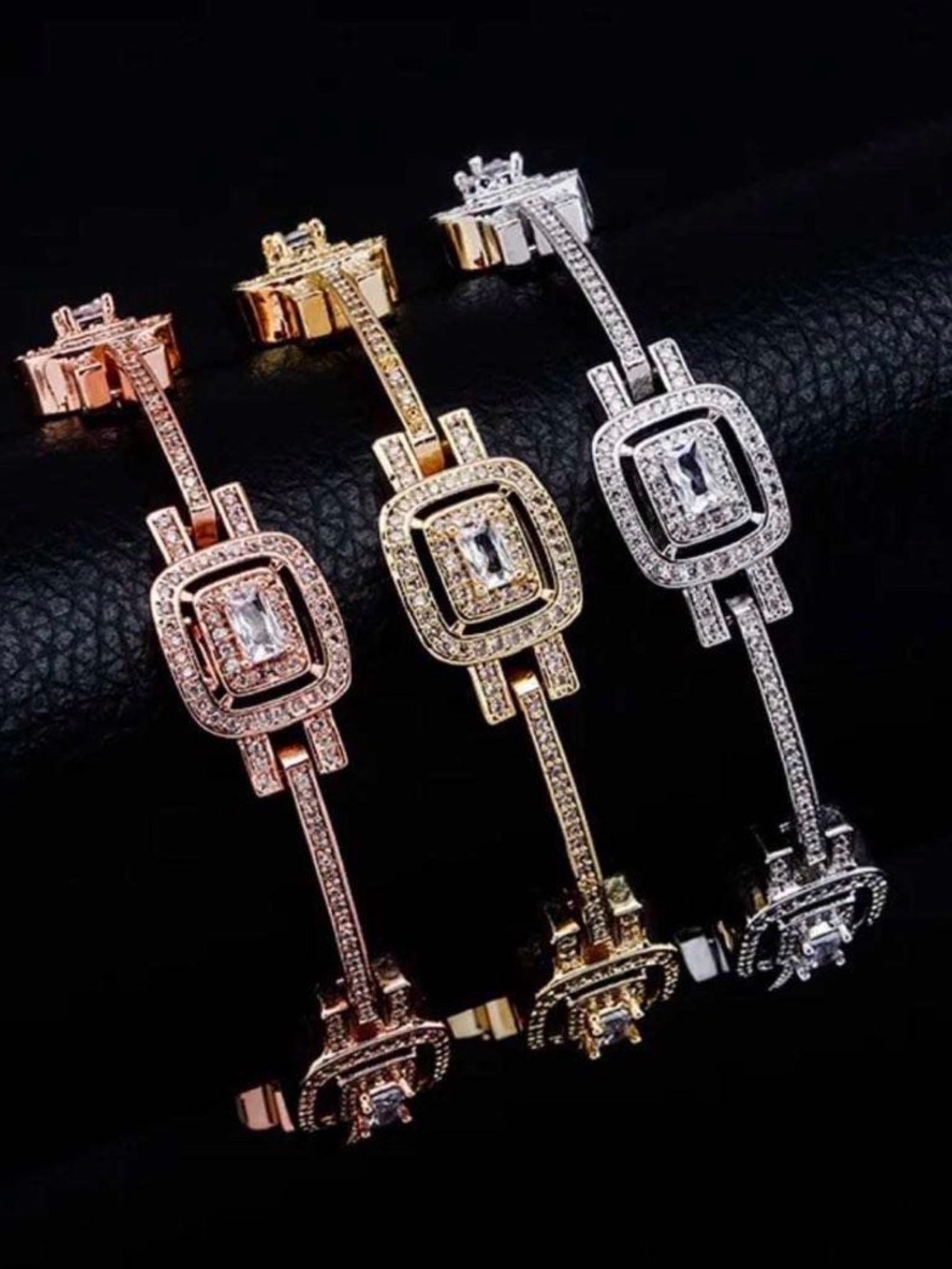 Rose Gold Elegant Rectangular Halo Bracelet